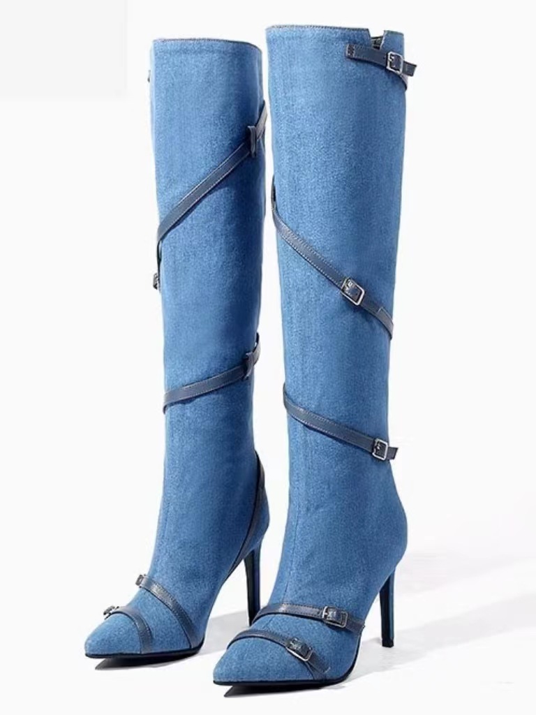 카우보이 데님 부츠 여성 Martin Botas 힐 부츠 Botas Vaqueras 여성 신발 부츠