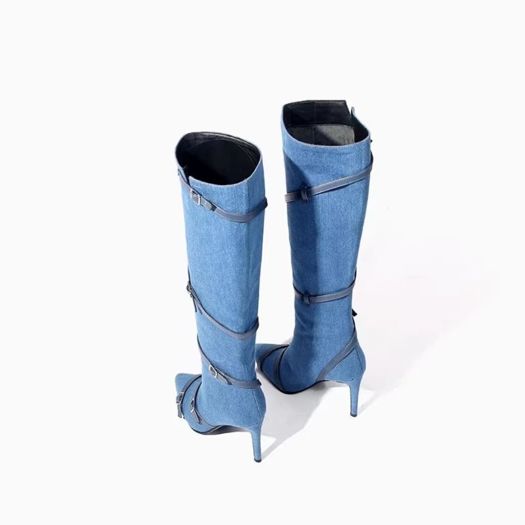 카우보이 데님 부츠 여성 Martin Botas 힐 부츠 Botas Vaqueras 여성 신발 부츠